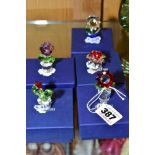FIVE BOXED SWAROVSKI CRYSTAL POT PLANTS, coloured glass foliage, height approximately 4.5cm