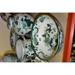 FOUR PIECES OF MASONS CHARTREUSE PATTERN ORNAMENTAL WARES, comprising a bowl, diameter 25.5cm, a