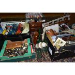 TWO BOXES AND LOOSE SUNDRY ITEMS to include a pair of Kershaw bino prism MKII binoculars 1941,