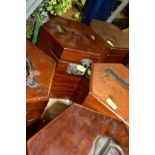 SEVEN 19TH AND EARLY 20TH CENTURY MAHOGANY WALNUT AND STAINED HEXAGONAL CONCERTINA CASES, some in