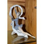 A NAO FIGURE OF A BALLERINA WITH SWIRL OF CLOTH AROUND HER, height 33cm