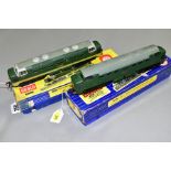 TWO BOXED HORNBY DUBLO THREE RAIL DELTIC LOCOMOTIVES, 'ST PADDY' NO D9001, B.R. two tone green