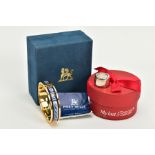 A SILVER ROLO KEEPSAKE AND AN ENAMEL FREY WILLE BANGLE, the cased silver Rolo engraved 'To Dave, for