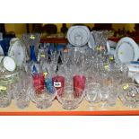 A PARCEL OF CUT GLASS, ETC, to include Stuart, Tudor and Waterford, wine, port, sherry glasses,