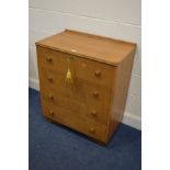 A MID 20TH CENTURY GOLDEN OAK CHEST OF FOUR DRAWERS, width 77cm x depth 46cm height 90cm (key)