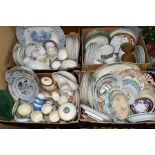 FOUR BOXES OF 19TH CENTURY AND LATER CERAMICS, to include blue and white meat platter with well,