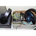 A SMALL TRAY CONTAINING A PAIR OF CASED BOSE QUIET COMFORT 15 WIRED HEADPHONES, a pair of Bose