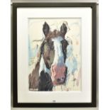 JAMES BARTHOLOMEW (BRITISH CONTEMPORARY) 'GILLING PIEBALD II' a portrait study of a horse, signed