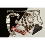 A SELECTION OF ITEMS, to include 'Links London' silver and pink cord pull bracelet, beaded clasp