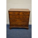 A GEORGIAN OAK CHEST OF TWO SHORT OVER THREE LONG GRADUATING DRAWERS, with brass swan neck