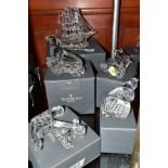FIVE BOXED MODERN WATERFORD CRYSTAL NAUTICAL ITEMS, 'Tall Ship' (one mast ground down), 'Deep Sea