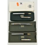 THREE CROSS BOXED WRITING IMPLEMENT, comprising of a fountain pen (136mm long, 12mm in diameter),