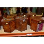 SIX 19TH CENTURY MAHOGANY AND WALNUT HEXAGONAL CONCERTINA CASE, some in need of repair (6)