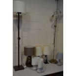A QUANTITY OF VARIOUS LAMPS, to include two pairs of table lamps, a large decorative table lamp,
