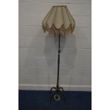 AN EARLY 20TH CENTURY SILVERED ART NOUVEAU TELESCOPIC STANDARD LAMP with a shade (PAT fail due to
