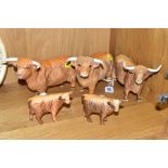 BESWICK HIGHLAND CATTLE, comprising two Bulls No 2008 (one with restored horn), a Cow No 1740 and