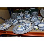 A WOOD & SONS 'YUAN' PATTERN BLUE AND WHITE DINNER/BREAKFAST SET, including two oval meat plates,