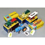 A BOXED CORGI TOYS FORDSON POWER MAJOR TRACTOR, No.55, boxed Corgi Toys Four Furrow Plough, No.56,