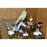FIVE BIRD ORNAMENTS, comprising Karl Ens canary, and Goebel 'European Goldfinch', 'Yellow