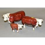 BESWICK HEREFORD CATTLE, comprising Bull No. 1363A (chip to hoof), Cow No. 1360 and Calf No.