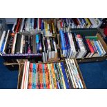 FIVE BOXES OF BOOKS, including natural history and space interest, Giles cartoon annuals, the
