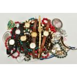A SMALL QUANTITY OF WRISTWATCHES AND COSTUME JEWELLERY, to include six ladies wristwatches and two