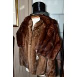 A LADIES LIGHT BROWN MINK JACKET, with Elderson lining, with side seams pockets, approximate