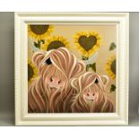 JENNIFER HOGWOOD (BRITISH 1980), 'Sunshine', a stylised Bull and Cow against sunflowers, signed