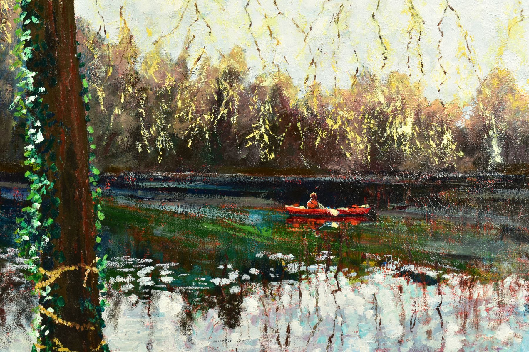 TIMMY MALLETT (BRITISH CONTEMPORARY), 'Tranquil Afternoon', an impressionist river scene with a - Image 2 of 8