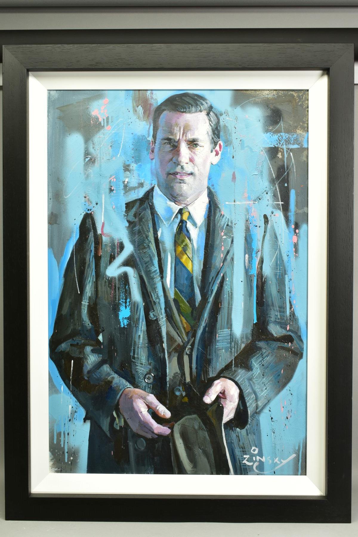 ZINSKY (BRITISH CONTEMPORARY), 'Don Draper', a half length portrait of the Mad Men character, signed