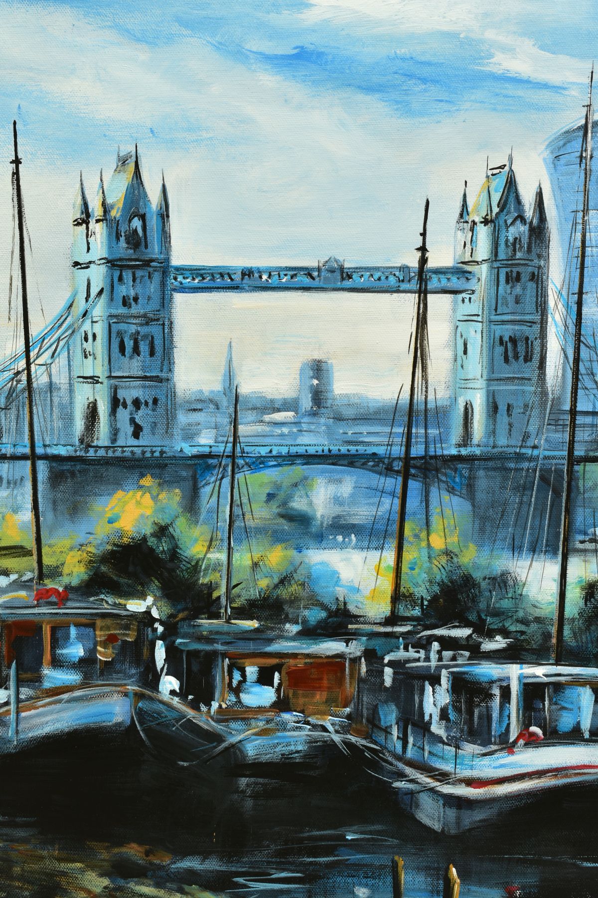 CSILLA ORBAN (HUNGARY 1961), 'London view over Tower Bridge', an impressionist London cityscape, - Image 3 of 6