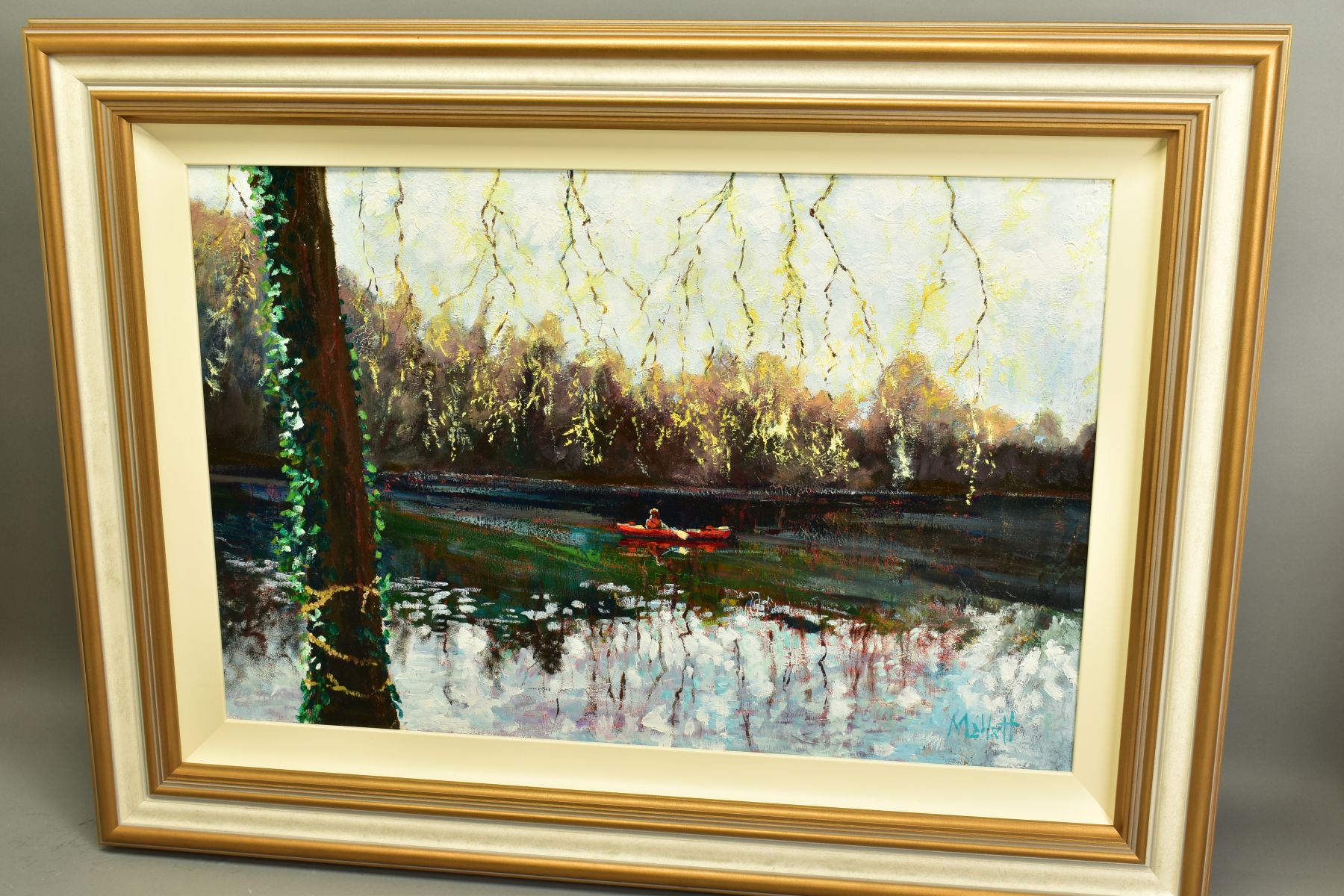 TIMMY MALLETT (BRITISH CONTEMPORARY), 'Tranquil Afternoon', an impressionist river scene with a - Image 5 of 8