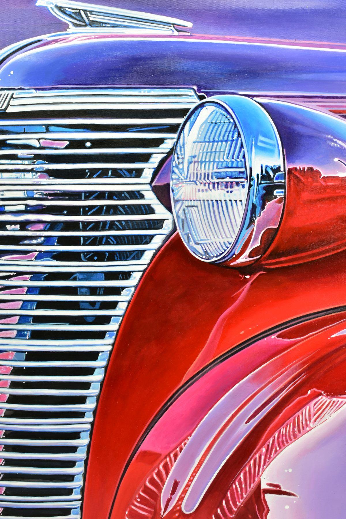 ROZ WILSON (BRITISH CONTEMPORARY), 'Red and Purple Buick', a study of a classic American car, signed - Image 2 of 7