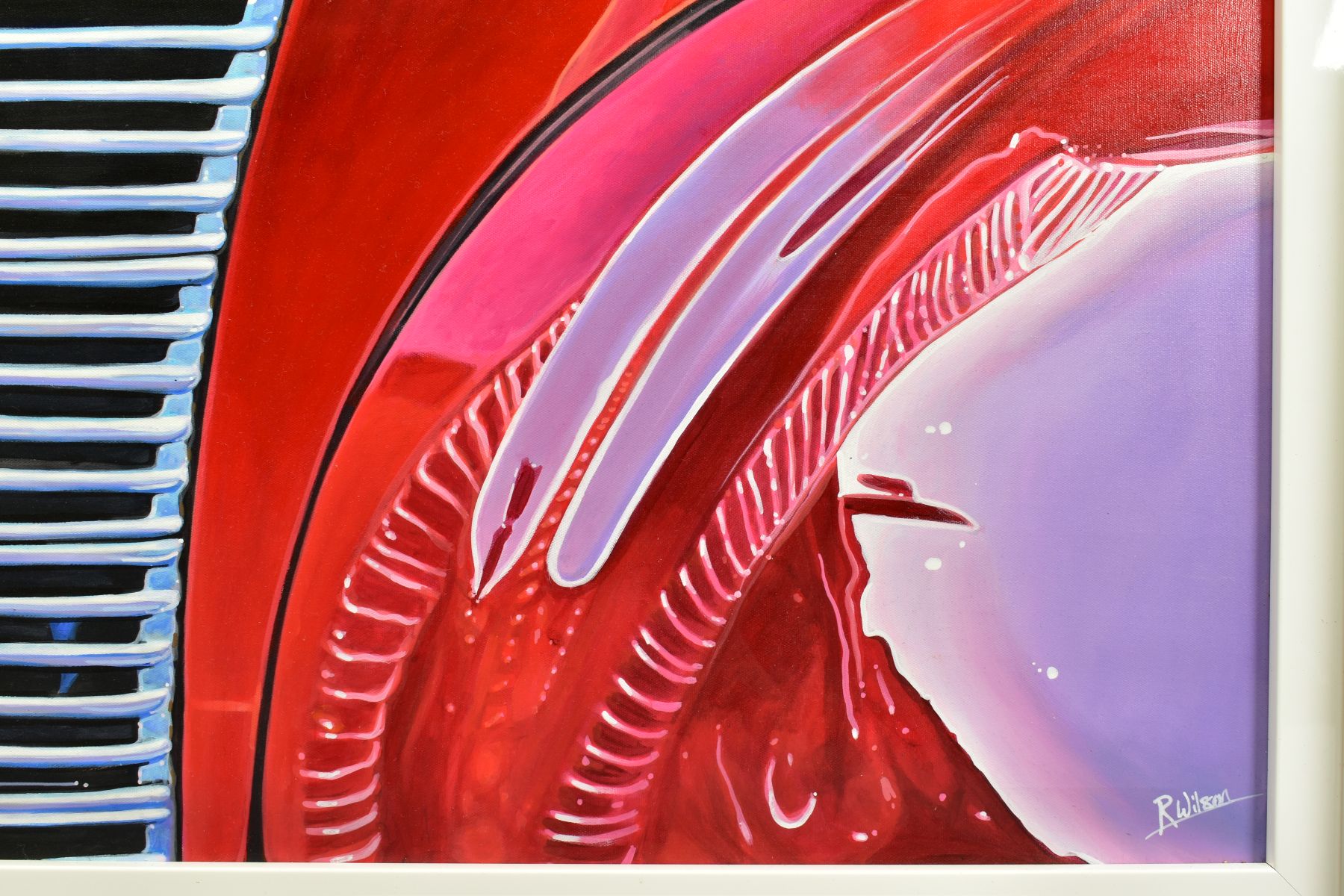 ROZ WILSON (BRITISH CONTEMPORARY), 'Red and Purple Buick', a study of a classic American car, signed - Image 3 of 7