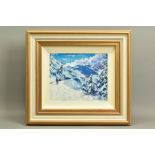 TIMMY MALLETT (BRITISH CONTEMPORARY), 'Winter Fun', an impressionist Alpine scene with skiers,