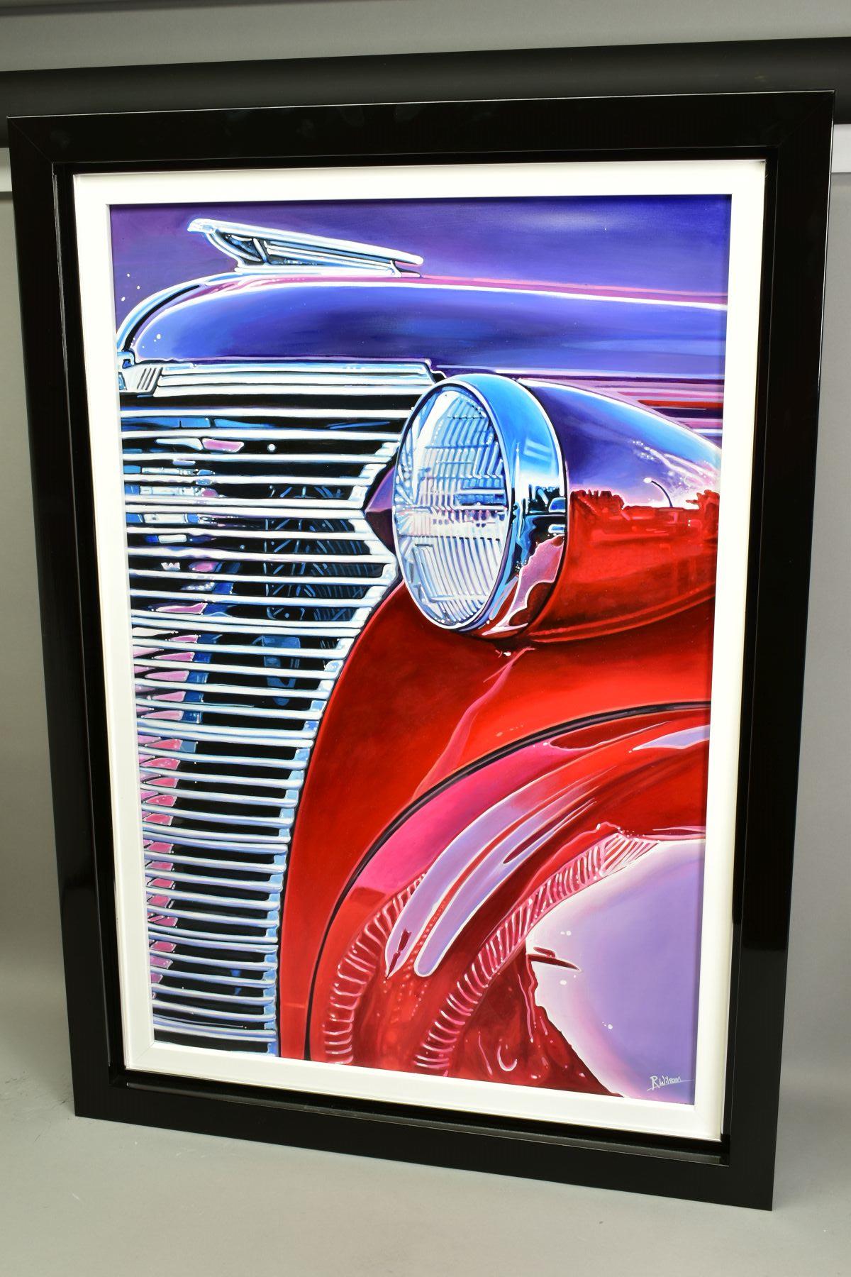 ROZ WILSON (BRITISH CONTEMPORARY), 'Red and Purple Buick', a study of a classic American car, signed - Image 5 of 7