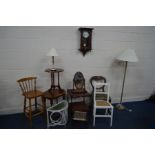 A QUANTITY OF OCCASIONAL FURNITURE to include a pie crusted barley twist table, a mahogany lamp