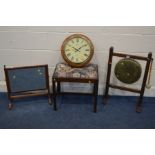 AN OAK FRAMED DINNER GONG, signed 'Burmese' to brass with a beater, together with a mahogany stool