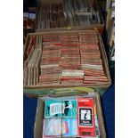 TWO BOXES OF VINTAGE FOLDED ORDNANCE SURVEY MAPS, mostly 1'' series 6th edition and 7th series, as