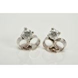 A PAIR OF 9CT WHITE GOLD DIAMOND EARRINGS, each designed with a claw set round brilliant cut