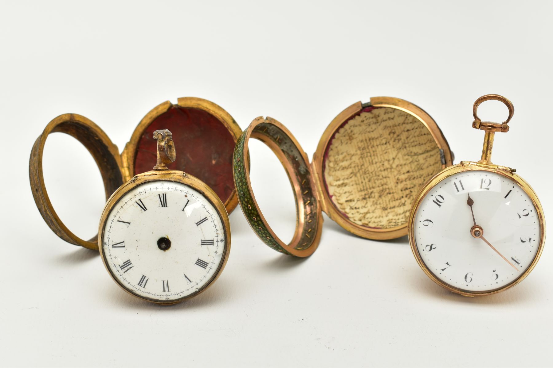 TWO EARLY 19TH CENTURY GILT METAL PAIR CASED POCKET WATCHES, a shagreen pair cased verge pocket by - Image 4 of 12