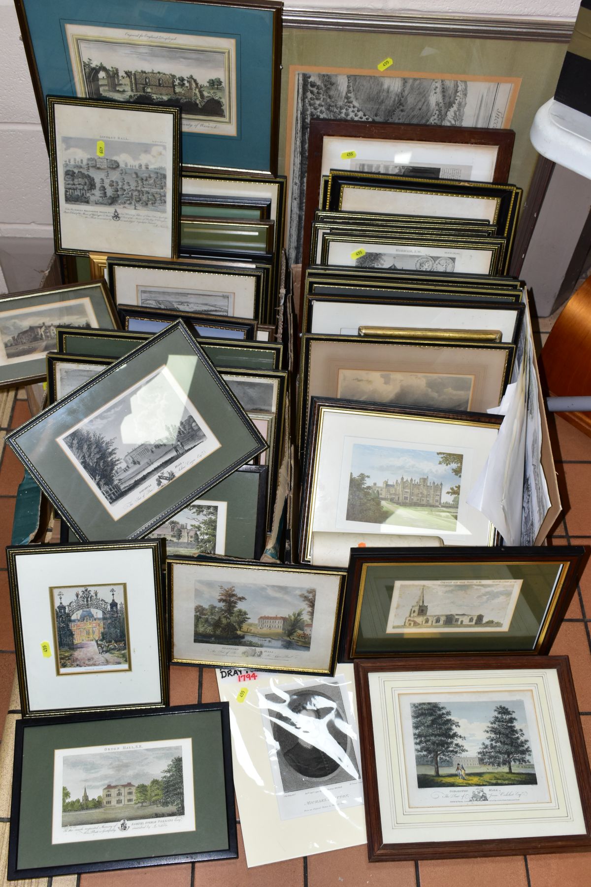 THREE BOXES OF TOPOGRAPHICAL PRINTS RELATING TO WARWICKSHIRE HALLS AND CASTLES, ETC, to include