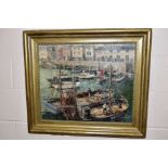 WILLIAM SCUDDER (BRITISH 20TH CENTURY), 'Brixham Harbour' fishing boats and dinghys at their