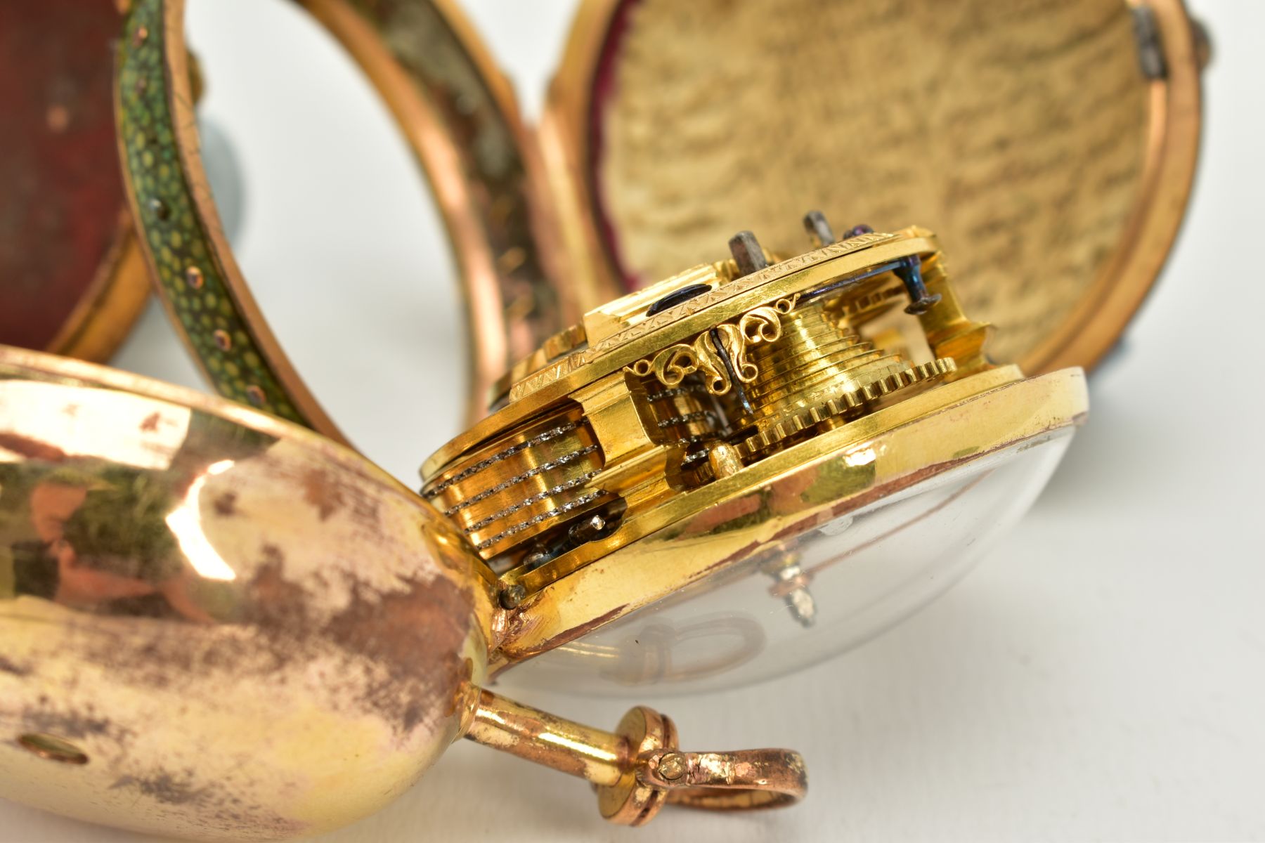 TWO EARLY 19TH CENTURY GILT METAL PAIR CASED POCKET WATCHES, a shagreen pair cased verge pocket by - Image 10 of 12