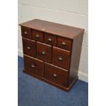 A MODERN PINE CHEST OF NINE ASSORTED DRAWERS, width 88cm x depth 40cm x height 88cm