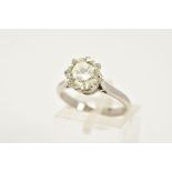 A LARGE SINGLE STONE DIAMOND RING, estimated modern round brilliant cut weight 2.25ct, colour