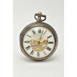 A GEORGE III SILVER PAIR CASED POCKET WATCH of large proportions, with finely painted dial,