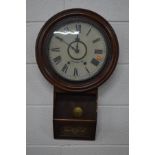 A DISTRESSED LATE VICTORIAN MAHOGANY DROP DIAL CIRCULAR WALL CLOCK, signed, 'King, Erdington' (key