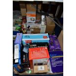 TWO BOXES OF BOXED SUNDRY ITEMS to include 5'' colour TFT LCD TV, Hi-Fi S.XBS wireless headphones,