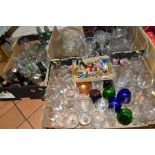 FOUR BOXES OF GLASSWARES, to include a small quantity of glass lampwork figures and animals, various